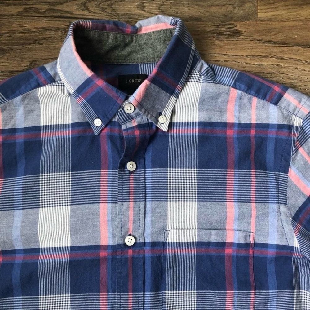 J. Crew Casual Plaid Shirt in Blue and Pink - Picture 3 of 7